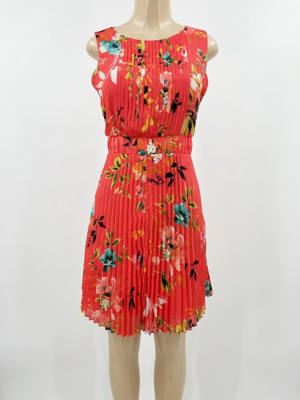 Liz Claiborne Coral Floral Pleated Dress